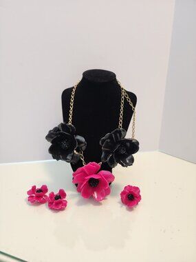 Kate Spade Pink and Black Flower Jewelry Set